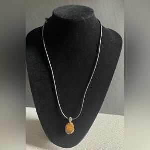 Baltic Amber Stone Cognac Colour Pendant Leather Cord Necklace
